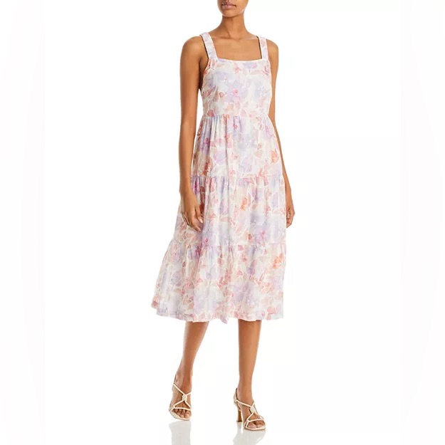 Bella Dahl Anthropologie L Linen Criss Cross Tiered Midi Dress In Pastel Floral